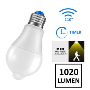 Lampada LED 12W con PIR e crepuscolare - bianco freddo