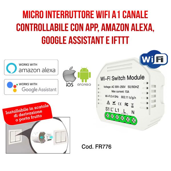 Interruttore Wi-Fi 1 canale -  Alexa e Google Assistant