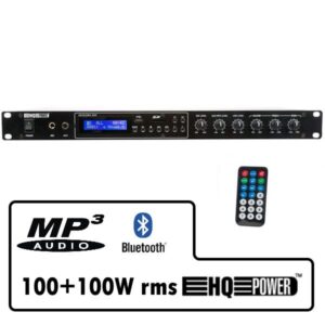 Amplificatore 2x100 watt con lettore MP3, Radio FM e Bluetooth
