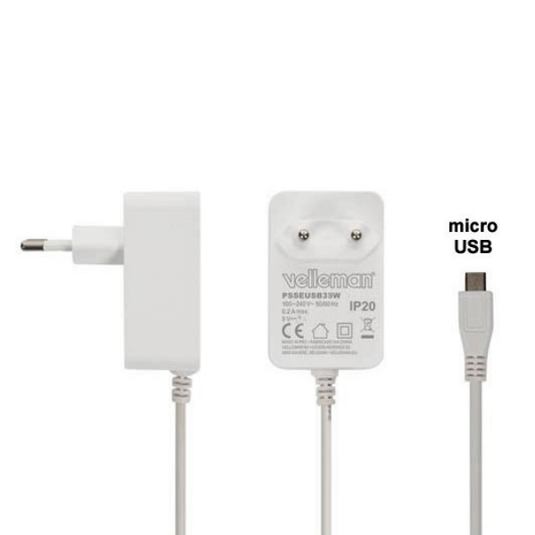 Alimentatore switching 5 Vdc / 2,5 A uscita micro USB