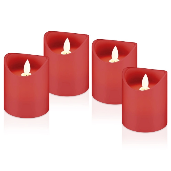Set 4 candele rosse a LED in vera cera