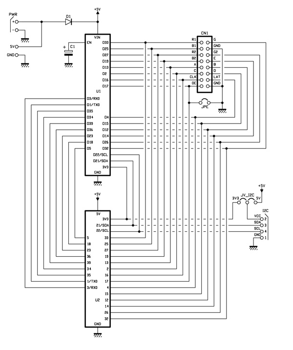 schema elettrico board per matrici a led