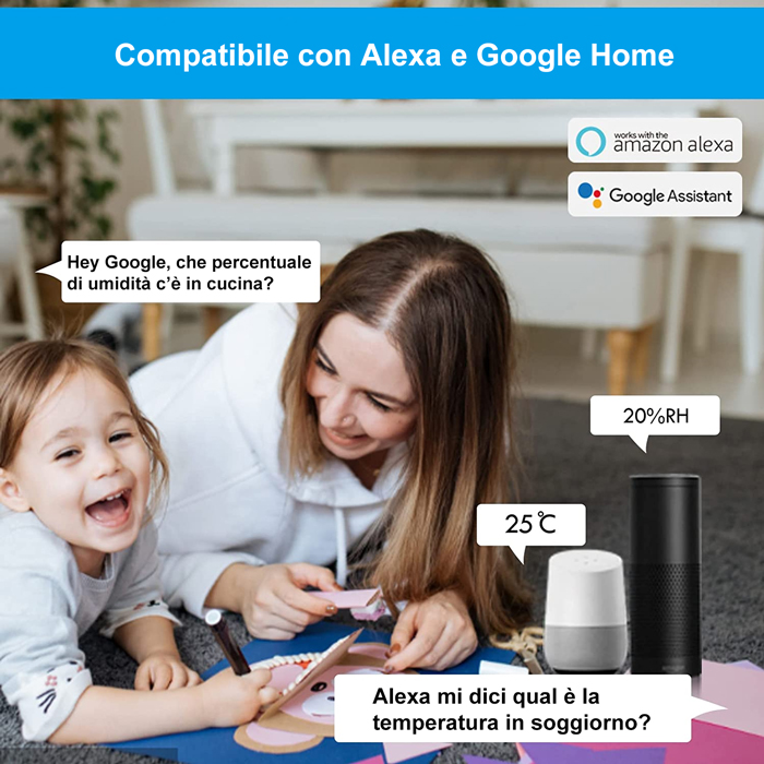 Sensore di temperatura e umidità Wi-Fi gestibile da App, compatibile con  Alexa e Google Home