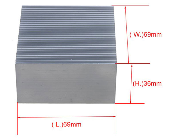 dissipatore alluminio 69x69 - dimensioni