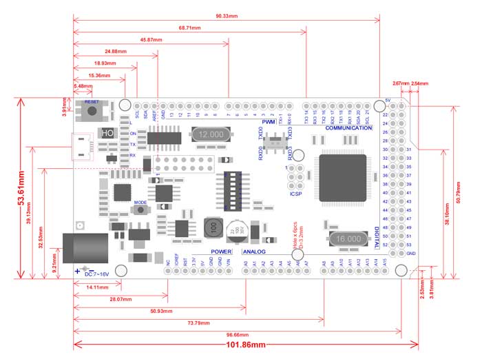 Board con ATMEGA2560 e modulo WIFI SoC ESP8266