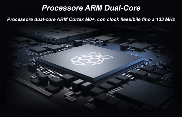 Dual-core ARM Cortex M0+ processor, flexible clock running up to 133 MHz