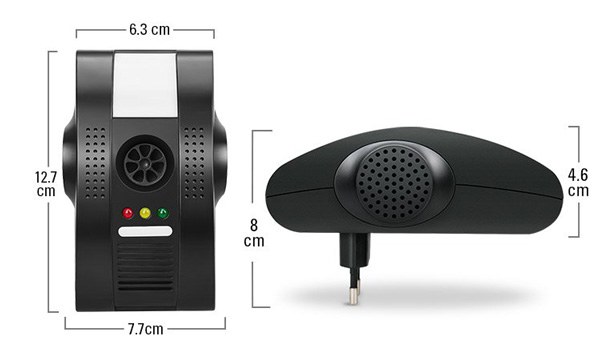 Repellente per Parassiti a Ultrasuoni CON IONIZZATORE e luce notturna - Dimensioni