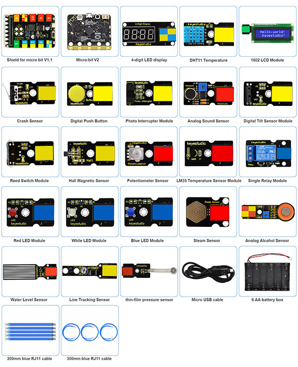 Kit completo Keyestudio EASY PLUG con micro:bit e sensori per STEM e coding