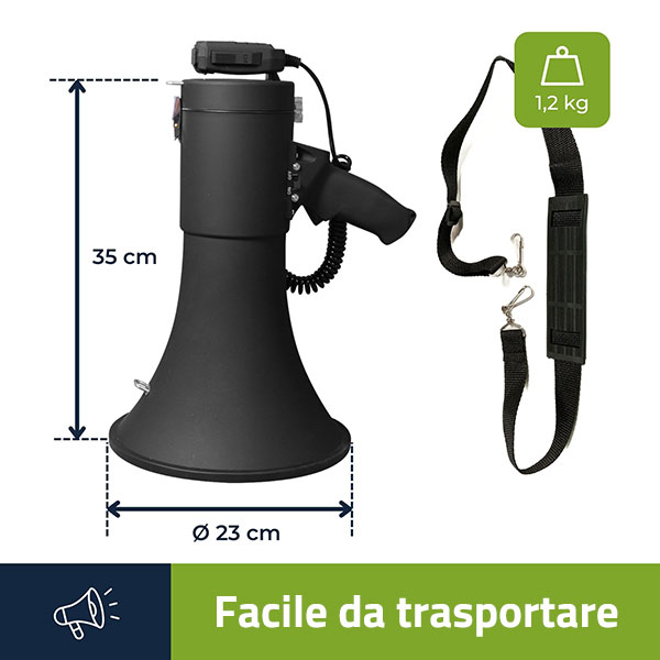 Megafono portatile 50W con sirena, registratore, bluetooth e USB