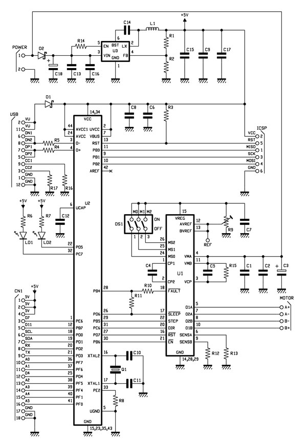 Scheda di controllo per motori passo-passo con DRV8825 e microcontrollore ATmega32U4