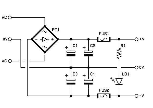 Modulo alimentatore duale ±51 Vdc non regolato per amplificatori audio