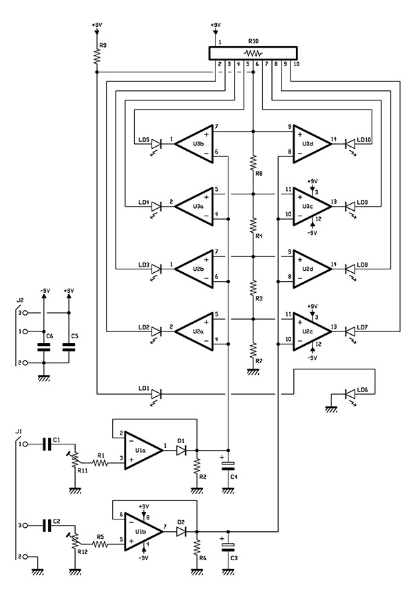 Modulo stereo per la visualizzazione del livello audio su due canali tramite LED